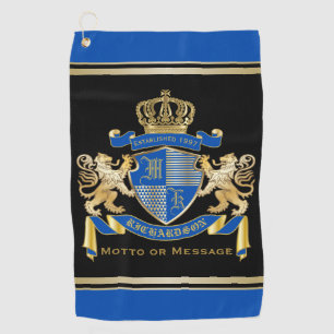 Machen Sie Ihr blaues Wappen-Monogramm-Kronenemble Golfhandtuch