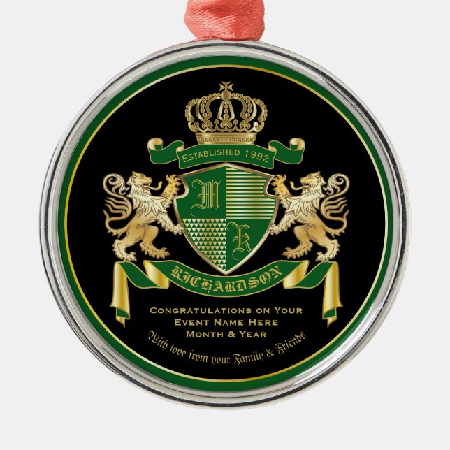 Machen Sie Ihr eigenes Coat von Arms Green Gold Li Ornament Aus Metall (Vorne)