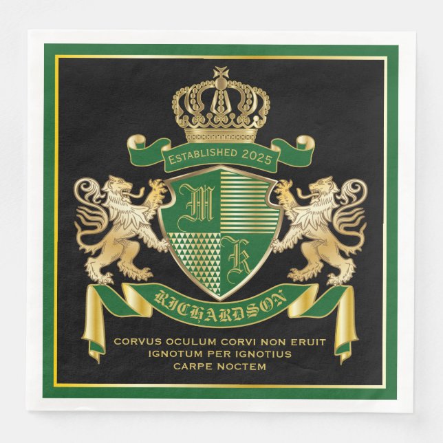 Machen Sie Ihr eigenes Coat von Arms Green Gold Li Serviette (Vorderseite)