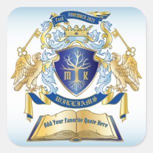 Machen Sie Ihr eigenes Emblem Baumbuch Key Crown G Quadratischer Aufkleber