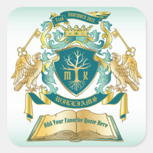Machen Sie Ihr eigenes Emblem Baumbuch Key Crown G Quadratischer Aufkleber