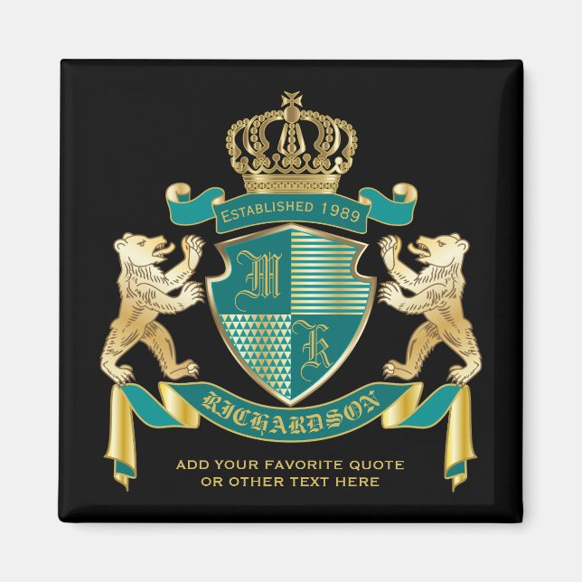 Machen Sie Ihr eigenes Wappen Aquamarinen Goldbäre Magnet (Vorne)