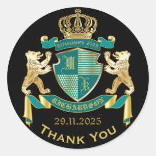 Machen Sie Ihr eigenes Wappen Aquamarinen Goldbäre Runder Aufkleber