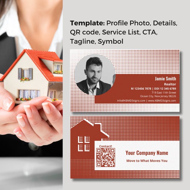 Machen Sie Ihre Marke, markieren Sie Red Real Anwe Visitenkarte (Make Your Mark, Striking Red Real Estate Agent Business Card, QR code, Tagline, Profile Photo)