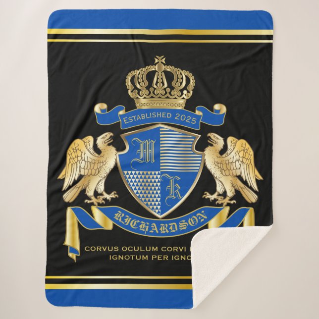 Machen Sie Ihren eigenen Coat von Arms Blue Gold A Sherpadecke (Vorderseite)