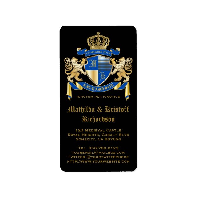 Machen Sie Ihren eigenen Coat von Arms Blue Gold L Adressaufkleber (Vorne)