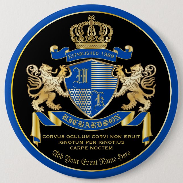 Machen Sie Ihren eigenen Coat von Arms Blue Gold L Button (Vorderseite)