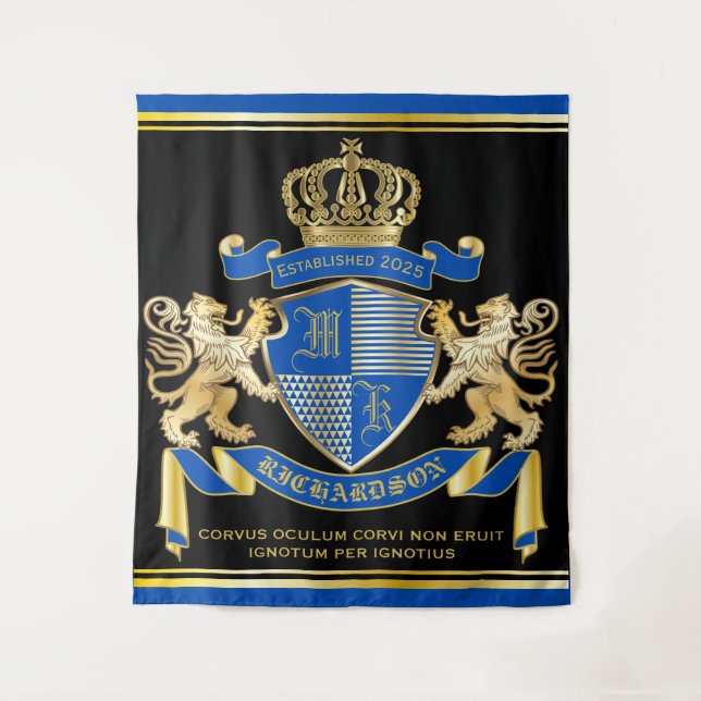 Machen Sie Ihren eigenen Coat von Arms Blue Gold L Wandteppich (Vorderseite)