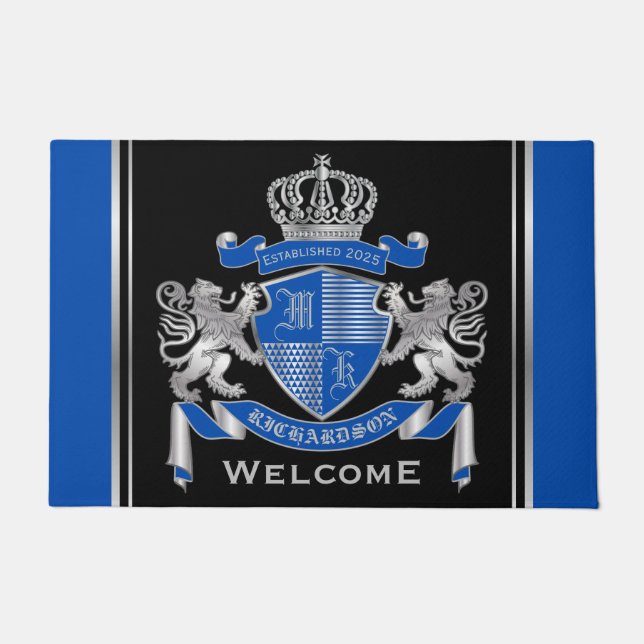 Machen Sie Ihren eigenen Coat von Arms Blue Silver Fußmatte (Vorderseite)