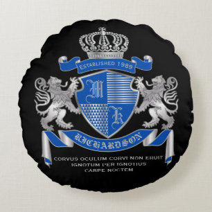 Machen Sie Ihren eigenen Coat von Arms Blue Silver Rundes Kissen