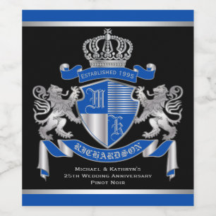 Machen Sie Ihren eigenen Coat von Arms Blue Silver Weinetikett
