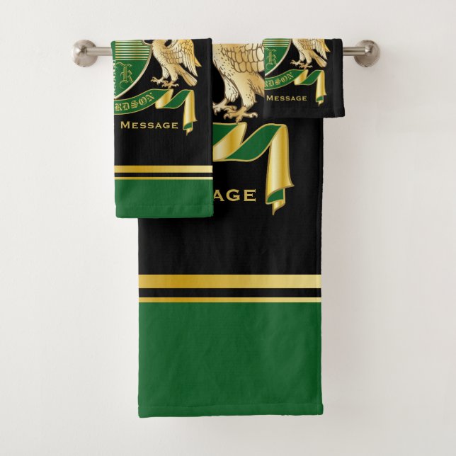 Machen Sie Ihren eigenen Coat von Arms Green Gold  Badhandtuch Set (Insitu)