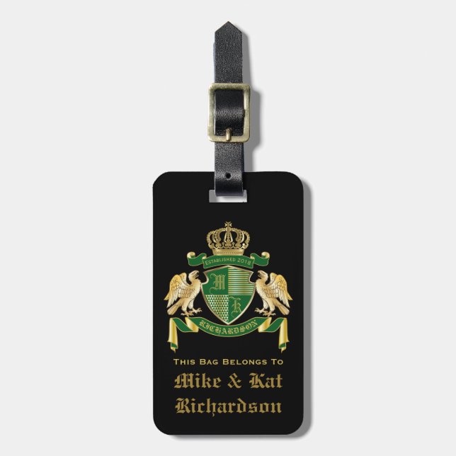 Machen Sie Ihren eigenen Coat von Arms Green Gold  Gepäckanhänger (Vorderseite vertikal)