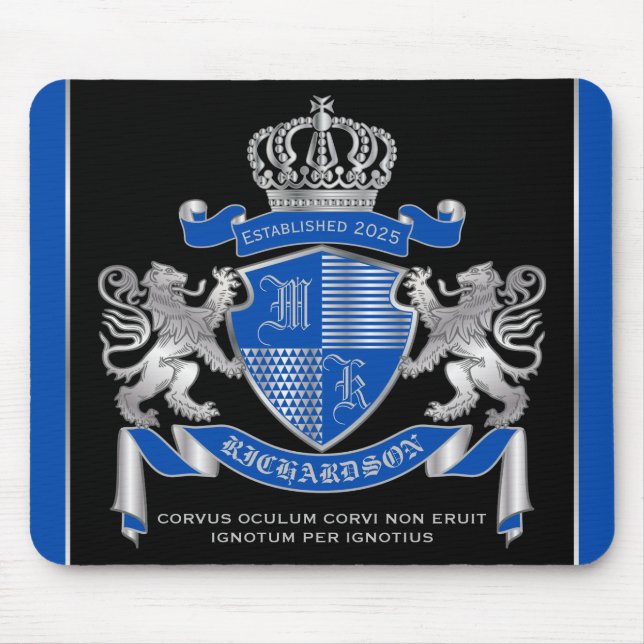 Machen Sie Ihren eigenen Wappen blaue Silberlöwe E Mousepad (Vorne)