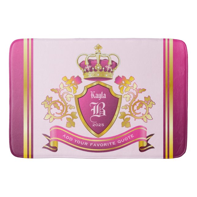 Machen Sie Ihren eigenen Wappen Pink Gold Crown Pe Badematte (Vorderseite)