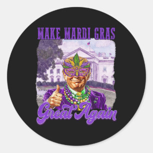 Machen Sie Mardi Gras wieder groß Trump Beads Mask Runder Aufkleber