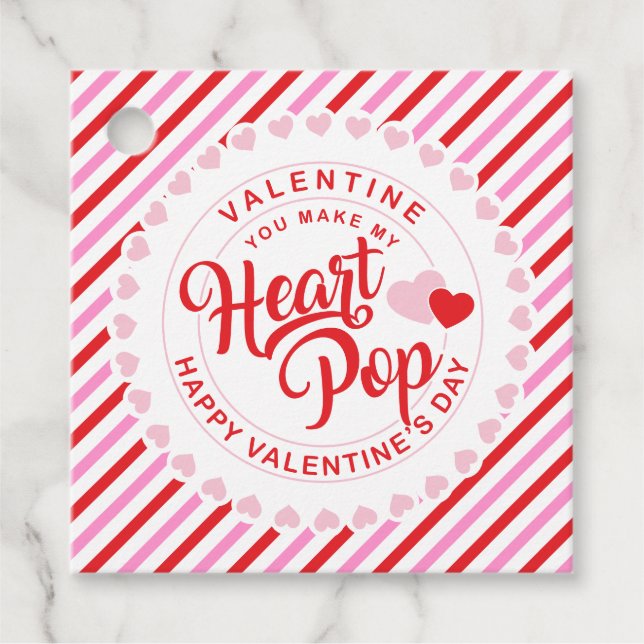 Machen Sie mein Herz Pop Valentine Rosa und Roter  Geschenkanhänger (Vorderseite)