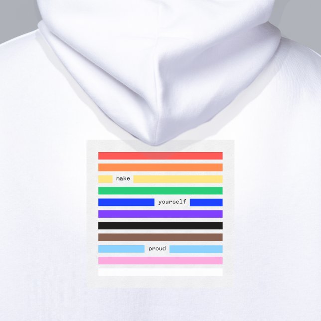 Machen Sie sich stolz Regenbogen-Redaktion Pride 2 Hoodie (make yourself proud rainbow redaction poem Pride hoodie by Renate Kriegler - worldwide delivery)