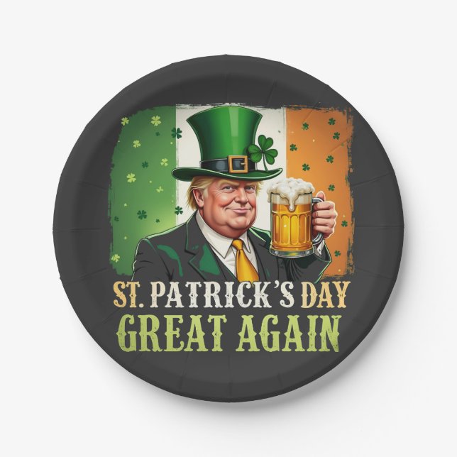Machen Sie St. Patrick's Great Again Trump Irish Pappteller (Vorderseite)