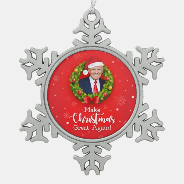Machen Sie Weihnachten wieder großartig Trump MAGA Schneeflocken Zinn-Ornament (Vorderseite)