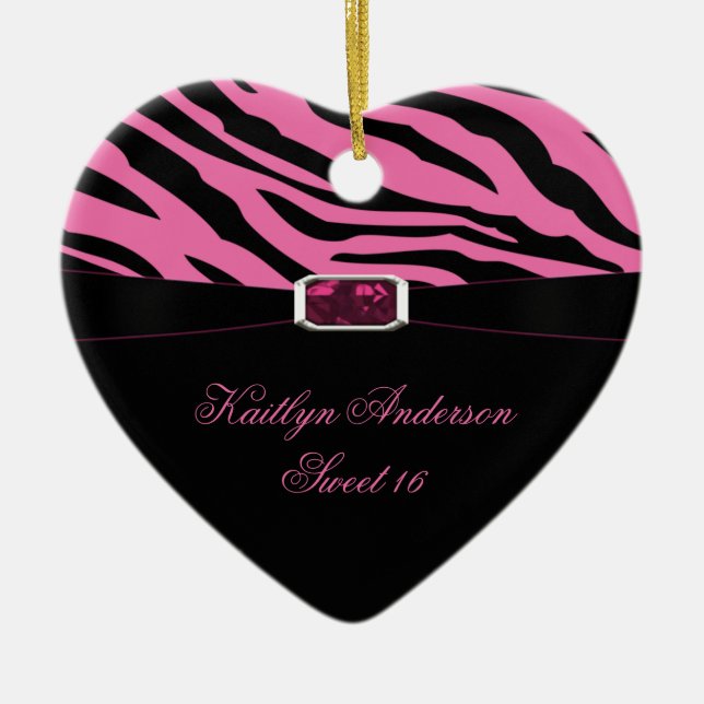 MACHEN Sie Zebra-Druck und rosa Andenken des Keramik Ornament (Vorne)