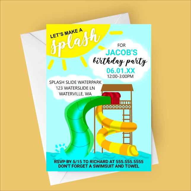 Machen wir einen Schrott-Wasserpark Geburtstag Einladung (Let's Make a Splash - Kids Waterpark Birthday Party Invitation - Summer Birthday)