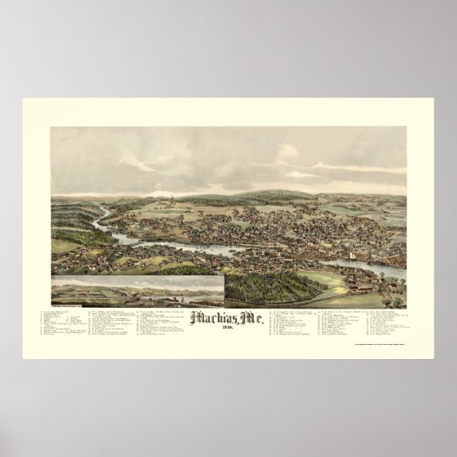 Machias, ME Panorama Karte - 1896 Poster (Vorne)