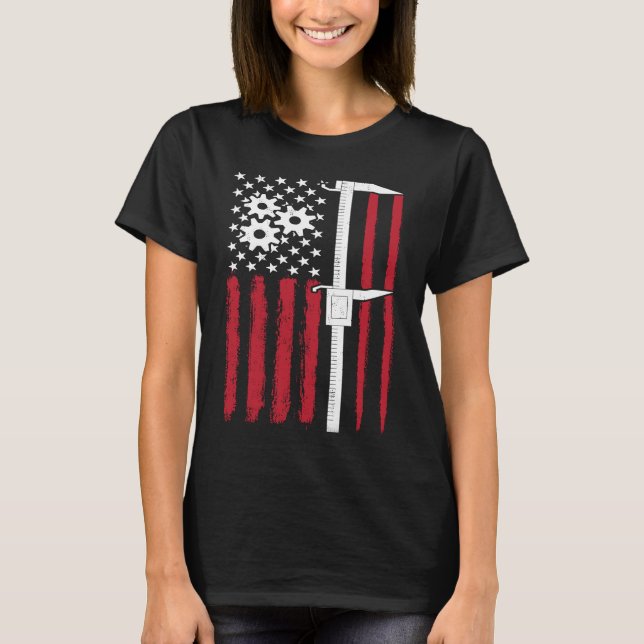 Machine Caliper  Machinist American Flag Tools Dia T-Shirt (Vorderseite)
