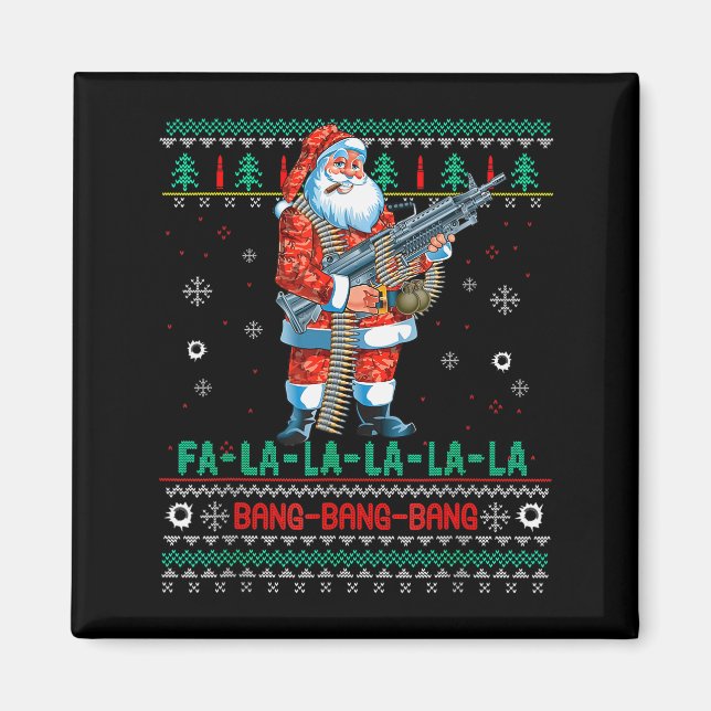 Machine Santa Claus Gun Lover Ugly Christmas Sweat Magnet (Vorne)