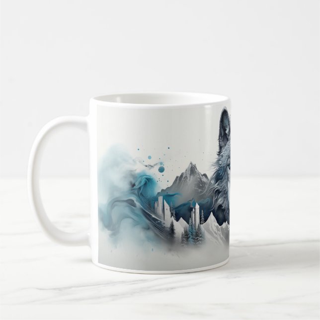 Mächtig silbriger, traumhafter Wolf-Wald Kaffeetasse (Links)