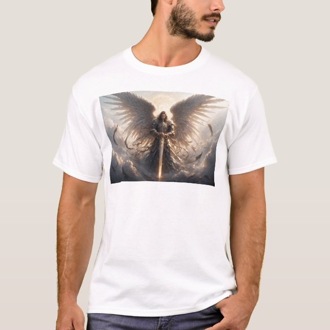 Mächtig St. Michael der Erzengel Herrenhemd T-Shirt (Vorderseite)