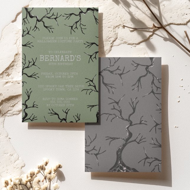 Mächtig wie die Eichenspöttin Erwachsene Geburtsta Einladung (Spooky Old Oak Trees Hand-Drawn in Black Ink Perfect for an Over the Hill Haunted Birthday Party.)