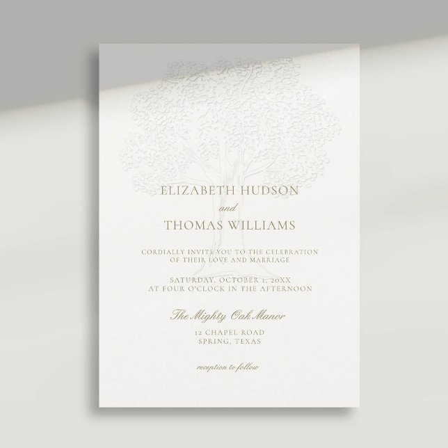 Mächtige Eicheneichen-Imitate verziert moderne fei Einladung (faux embossed wedding invitation mighty oak formal traditional elegant modern classic)