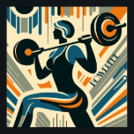 Mächtige Frauen: Art Deco Poster<br><div class="desc">Dekorieren Sie Ihre Wand mit diesem beeindruckenden Poster, das im Art-Déco-Design einer Frau steht, die einen Grill anhebt. Sowohl Stärke als auch Power werden in einem Bild angezeigt. Perfekt für alle, die sich dem Training von Gewicht und Körpermodellierung verschrieben haben. Ideal für ein Zimmer, ein Büro oder als Dekoration in...</div>