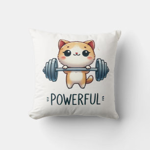 Mächtige Katze hebt Gewichte, süße Gym Kitty Kunst Kissen