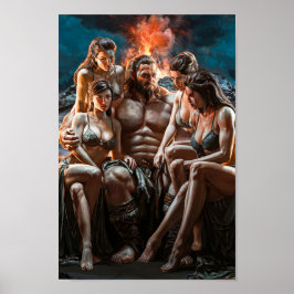 Mächtiger Barbar, umgeben von sexy Frauen Poster