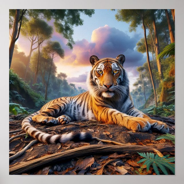 Mächtiger Bengalischer Tiger im Wilden Dschungel Poster (Vorne)
