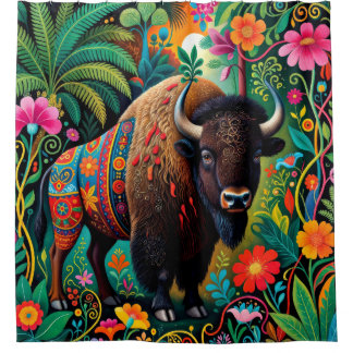 Mächtiges Büffel Bison Tier Duschvorhang