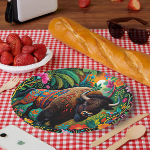 Mächtiges Büffel Bison Tier Pappteller