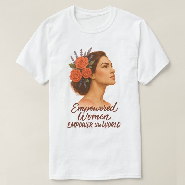 Machtvolle Frau mit Blumen T-Shirt (Design vorne)