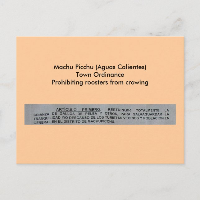 Machu Picchu (Aguas Calientes) Stadtverordnung Postkarte (Vorderseite)