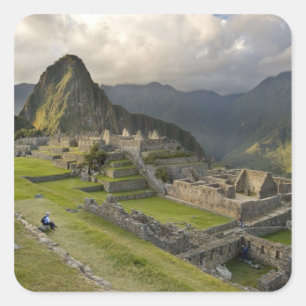 Machu Picchu, antike Ruinen, UNESCO-Welt Quadratischer Aufkleber
