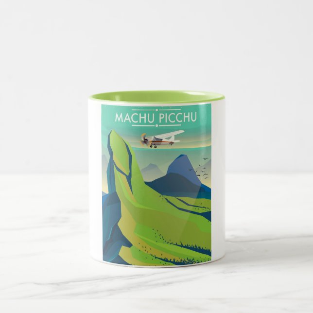 Machu Picchu Flight Travel Poster Zweifarbige Tasse (Mittel)