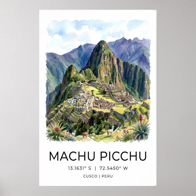 Machu Picchu Kunstprint - Blaue neblige Landschaft Poster (Vorne)