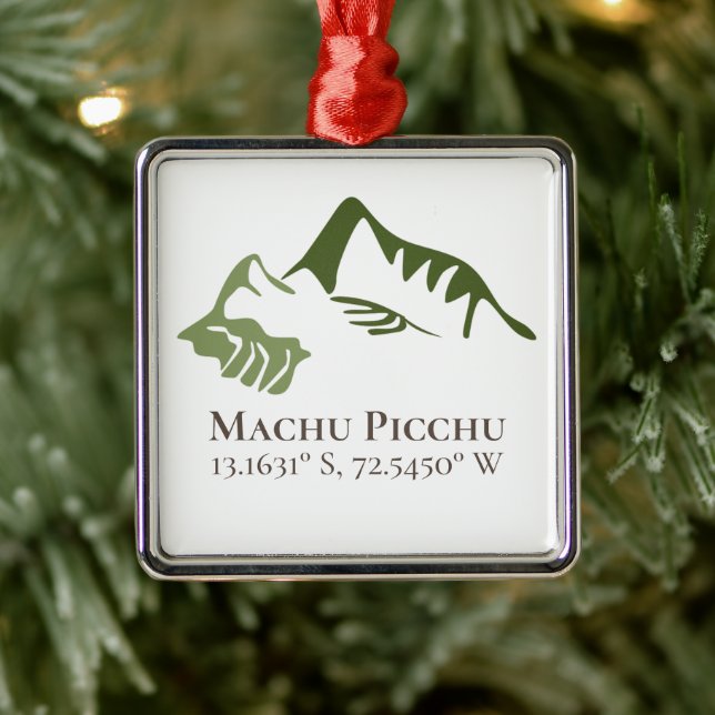 Machu Picchu Latitude & Longitude Ornament Aus Metall (Baum)