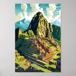 Machu Picchu Peru Art Vintage Reise Illustration Poster