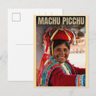 Machu Picchu Peru Einheimisches Mädchen Bergansich Feiertagspostkarte