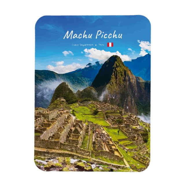 Machu Picchu, Peru - Inca-Burginen-Ruinen rund Magnet (Vertikal)