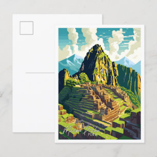 Machu Picchu Peru Kunst Vintage-Reiseillustration Postkarte