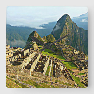 Machu Picchu, Peru Quadratische Wanduhr